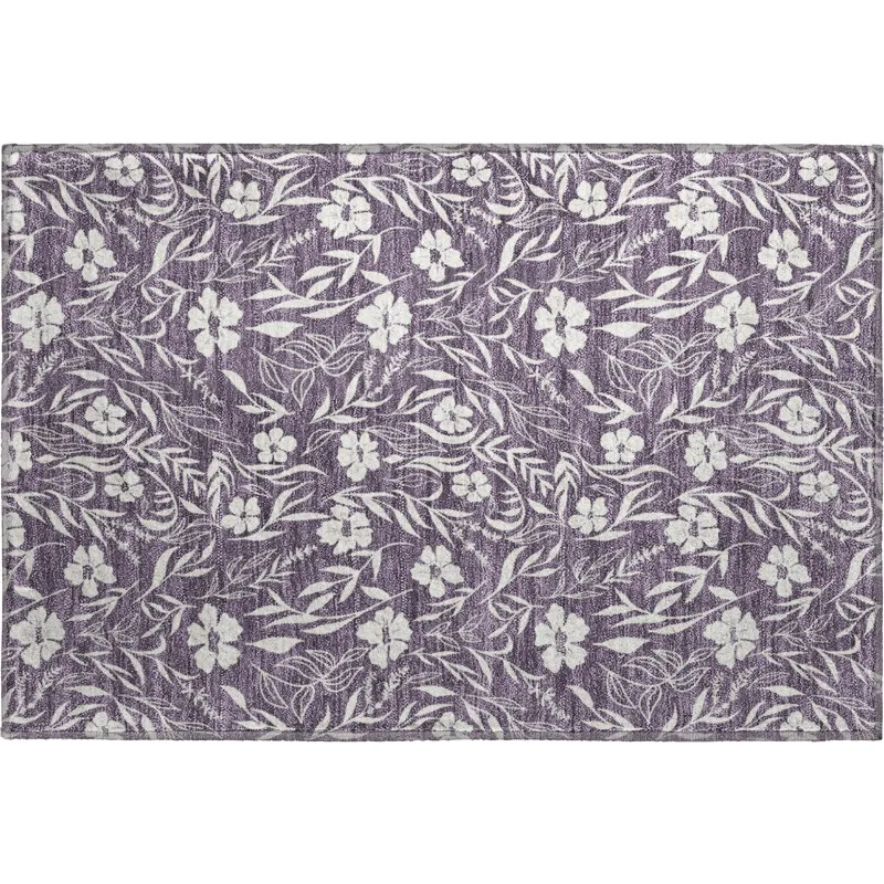 Luxury Washable Indoor/Outdoor Soft Essentials Purple 1\'8\" x 2\'6\" Rug