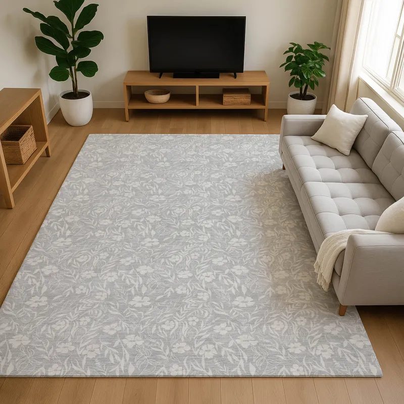 Luxury Washable Indoor/Outdoor Soft Essentials Silver 5\' x 7\'6\" Rug