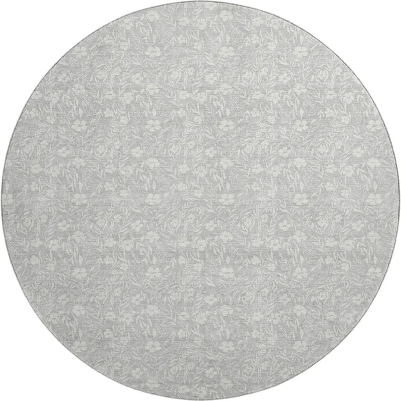 Luxury Washable Indoor/Outdoor Soft Essentials Silver 8\' x 8\' Round Rug
