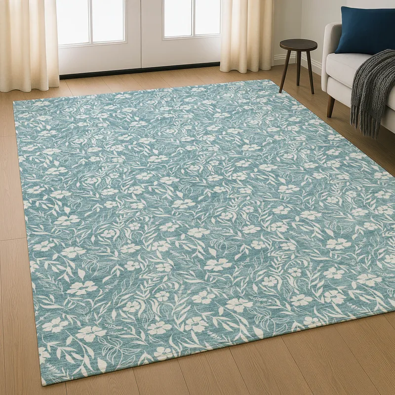 Luxury Washable Indoor/Outdoor Soft Essentials Teal 5\' x 7\'6\" Rug