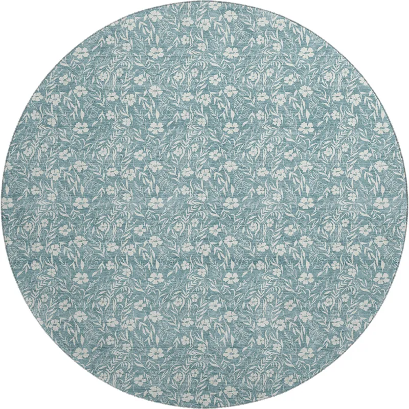 Luxury Washable Indoor/Outdoor Soft Essentials Teal 8\' x 8\' Round Rug