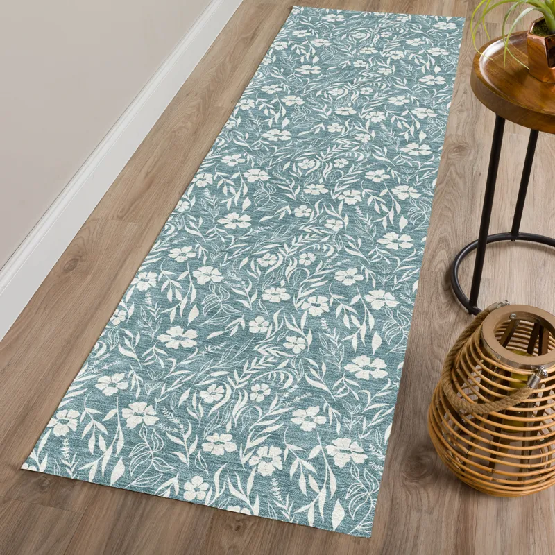 Luxury Washable Indoor/Outdoor Soft Essentials Teal 2\'3\" x 7\'6\" Runner Rug