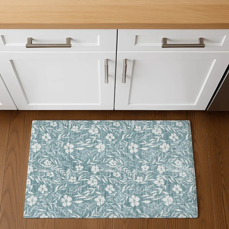 Luxury Washable Indoor/Outdoor Soft Essentials Teal 1\'8\" x 2\'6\" Rug