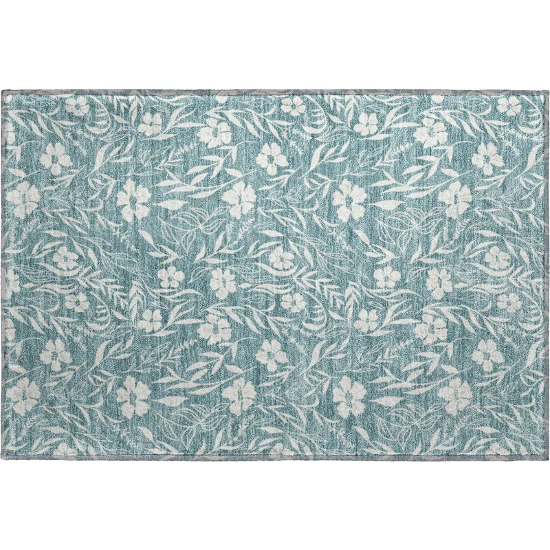 Luxury Washable Indoor/Outdoor Soft Essentials Teal 1\'8\" x 2\'6\" Rug