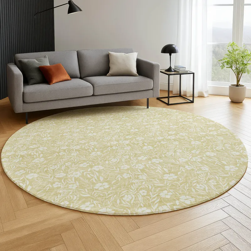Luxury Washable Indoor/Outdoor Soft Essentials Wheat 8\' x 8\' Round Rug