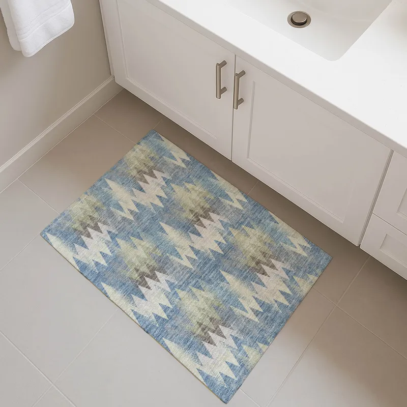 Luxury Washable Soft Essentials Blue 1\'8\" x 2\'6\" Rug