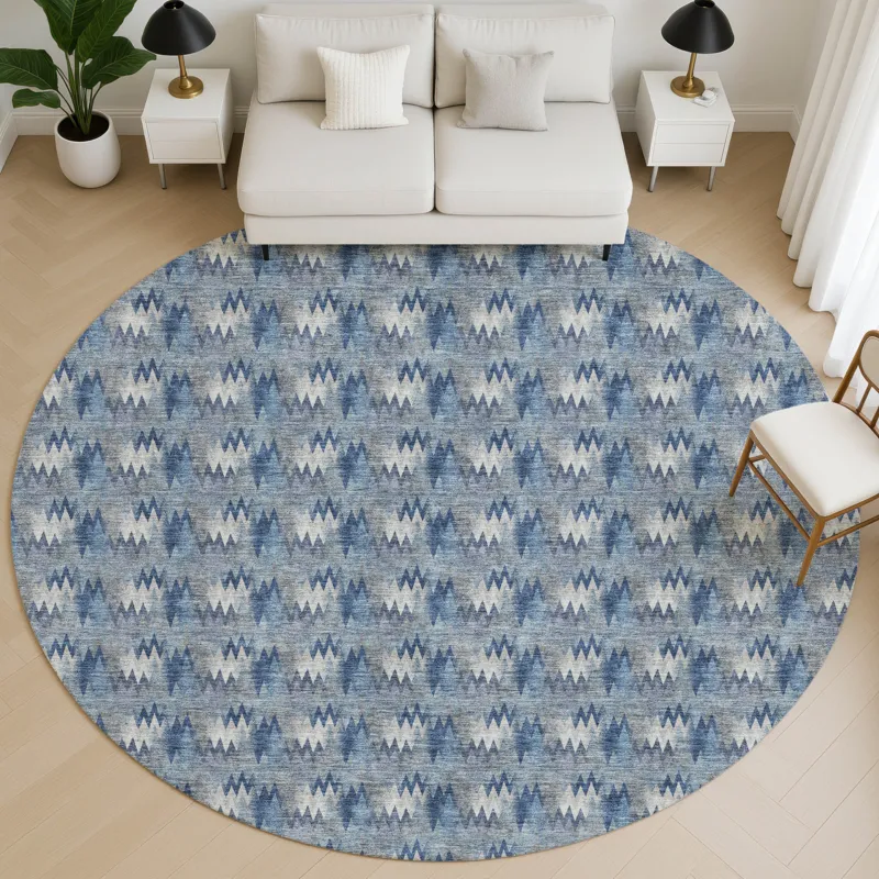 Luxury Washable Soft Essentials Denim 8\' x 8\' Round Rug