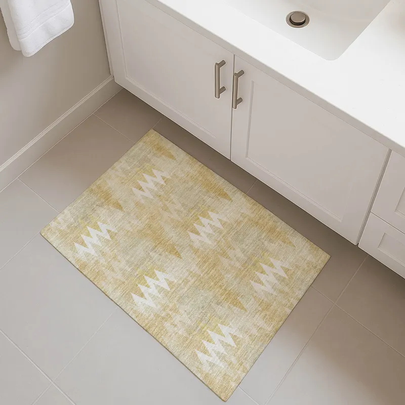 Luxury Washable Soft Essentials Gold 1\'8\" x 2\'6\" Rug