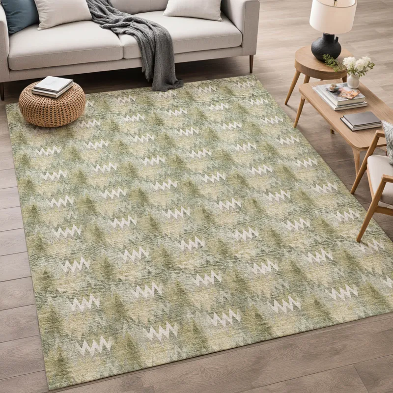 Luxury Washable Soft Essentials Olive 8\' x 10\' Rug