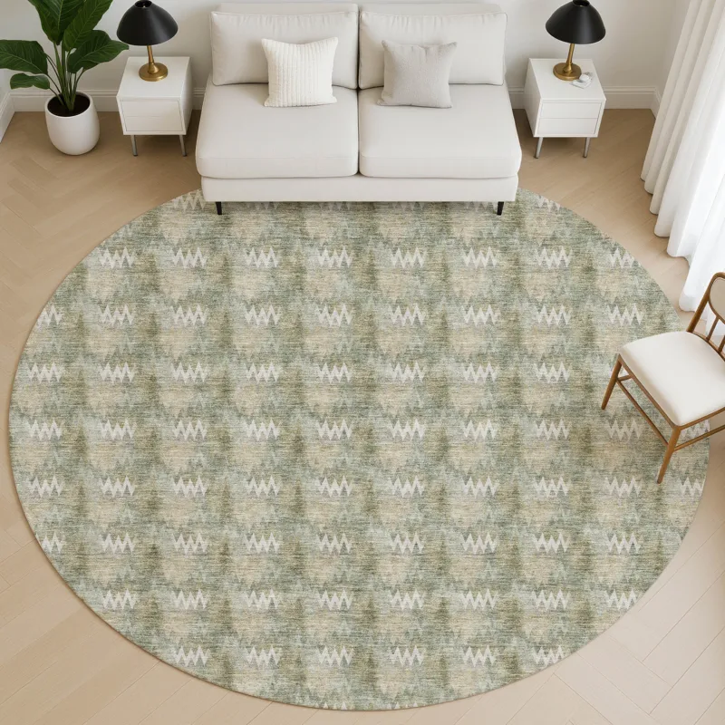 Luxury Washable Soft Essentials Olive 8\' x 8\' Round Rug