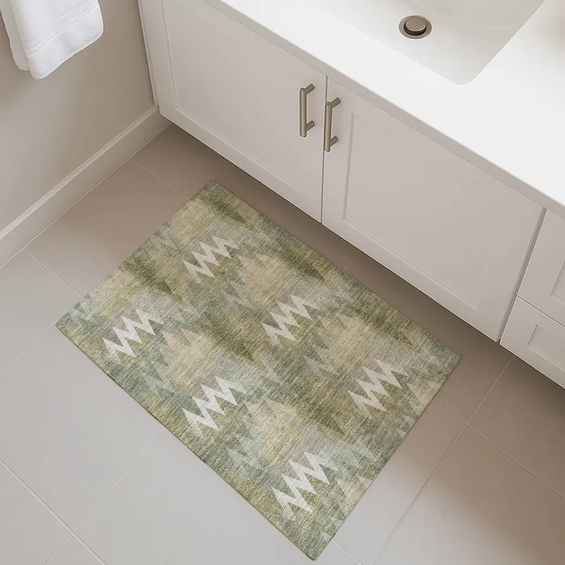 Luxury Washable Soft Essentials Olive 1\'8\" x 2\'6\" Rug