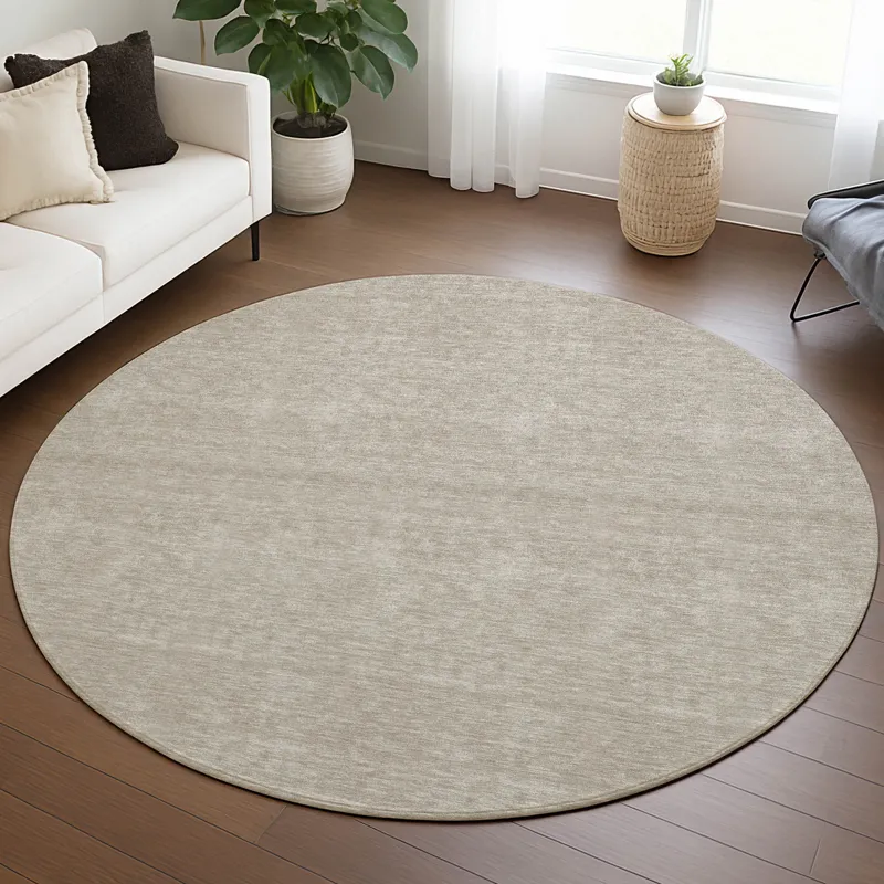 Luxury Washable Soft Essentials Beige 8\' x 8\' Round Rug