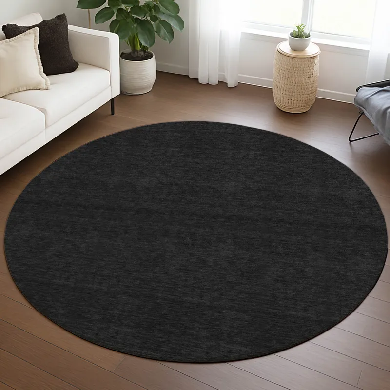 Luxury Washable Soft Essentials Black 8\' x 8\' Round Rug