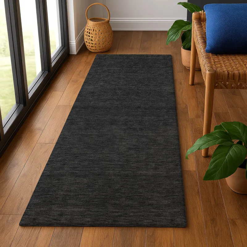 Luxury Washable Soft Essentials Black 2\'3\" x 7\'6\" Runner Rug