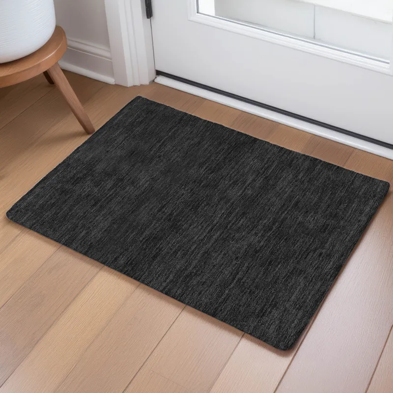 Luxury Washable Soft Essentials Black 1\'8\" x 2\'6\" Rug