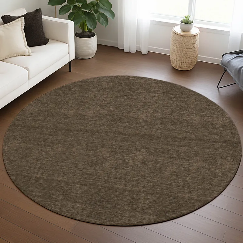 Luxury Washable Soft Essentials Chocolate 8\' x 8\' Round Rug