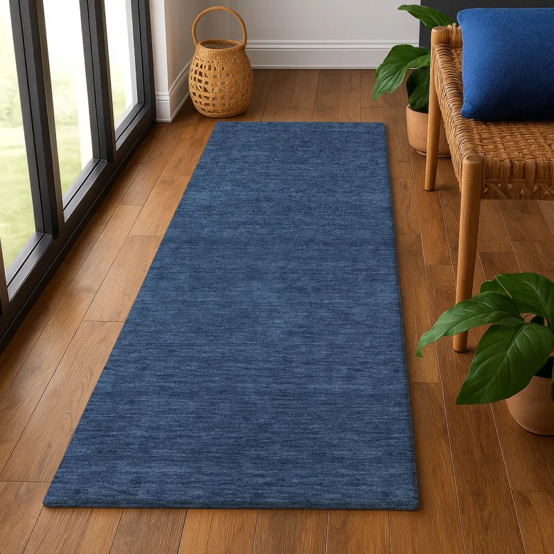 Luxury Washable Soft Essentials Navy 2\'3\" x 7\'6\" Runner Rug