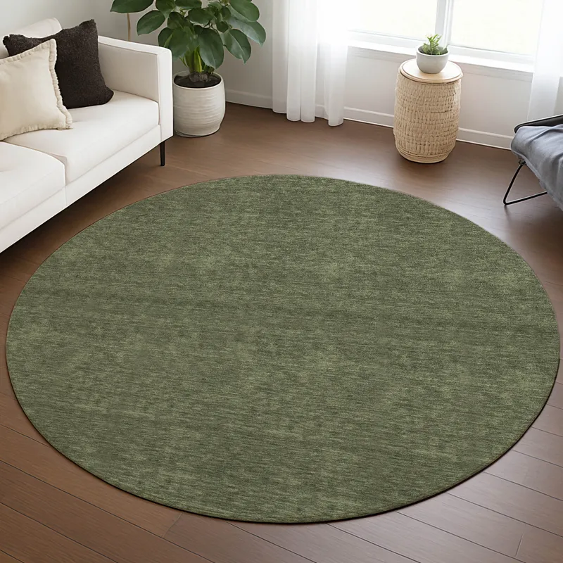 Luxury Washable Soft Essentials Olive 8\' x 8\' Round Rug