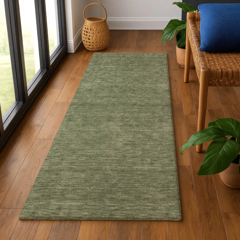 Luxury Washable Soft Essentials Olive 2\'3\" x 7\'6\" Runner Rug