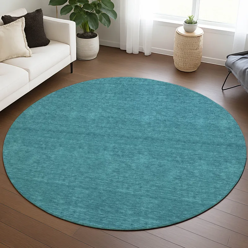 Luxury Washable Soft Essentials Turquoise 8\' x 8\' Round Rug