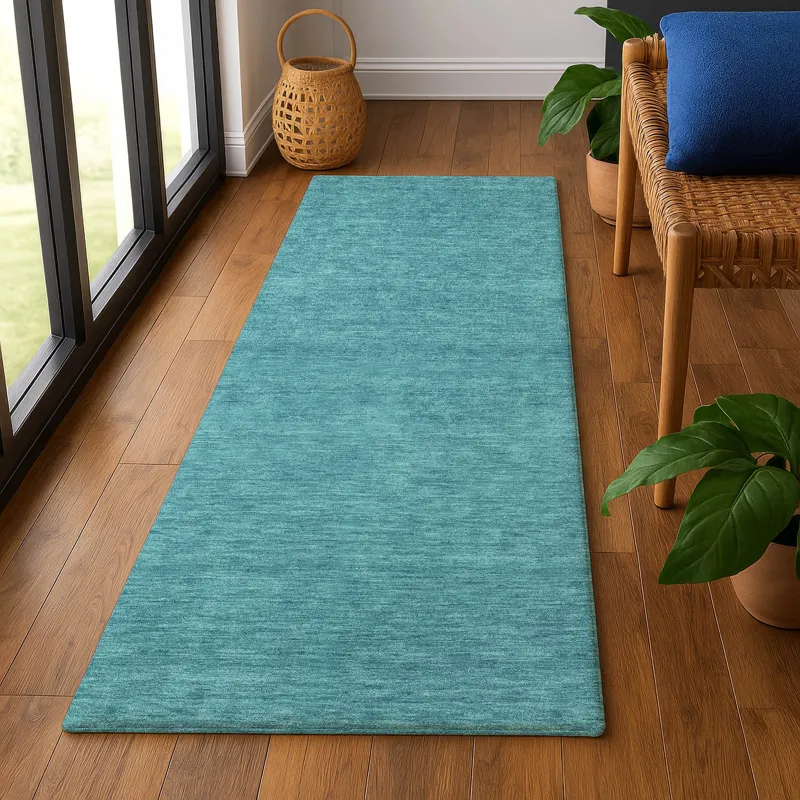 Luxury Washable Soft Essentials Turquoise 2\'3\" x 7\'6\" Runner Rug