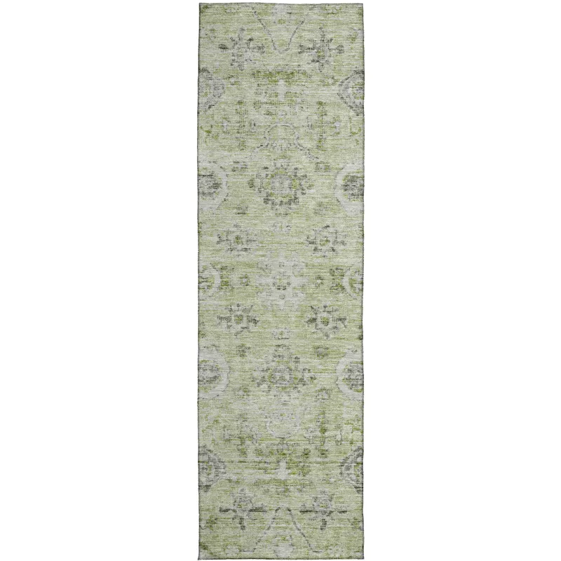 Luxury Washable Indoor/Outdoor Solace Aloe 2\'3\" x 7\'6\" Runner Rug