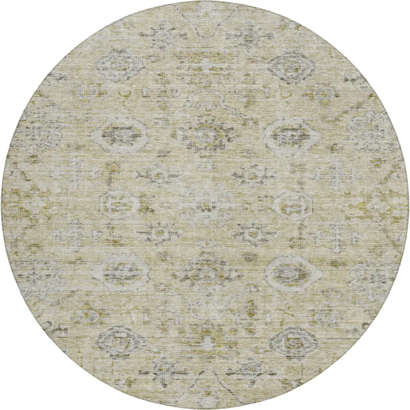 Luxury Washable Indoor/Outdoor Solace Beige 8\' x 8\' Round Rug