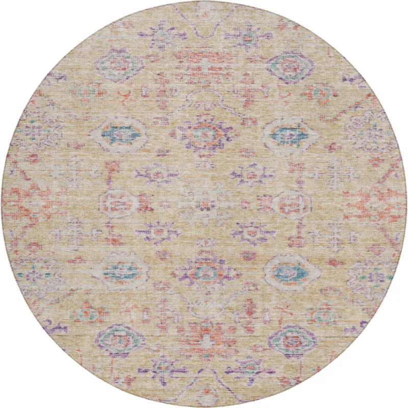 Luxury Washable Indoor/Outdoor Solace Peach 8\' x 8\' Round Rug