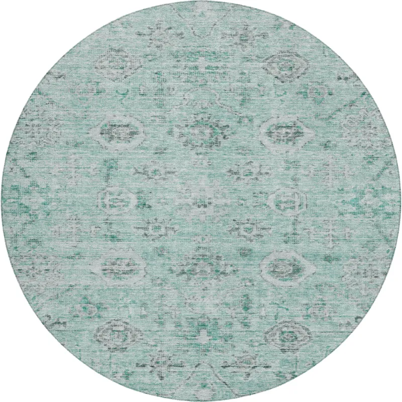 Luxury Washable Indoor/Outdoor Solace Teal 8\' x 8\' Round Rug