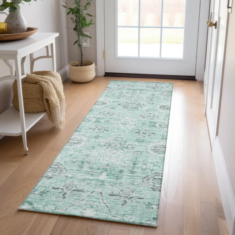 Luxury Washable Indoor/Outdoor Solace Teal 2\'3\" x 7\'6\" Runner Rug
