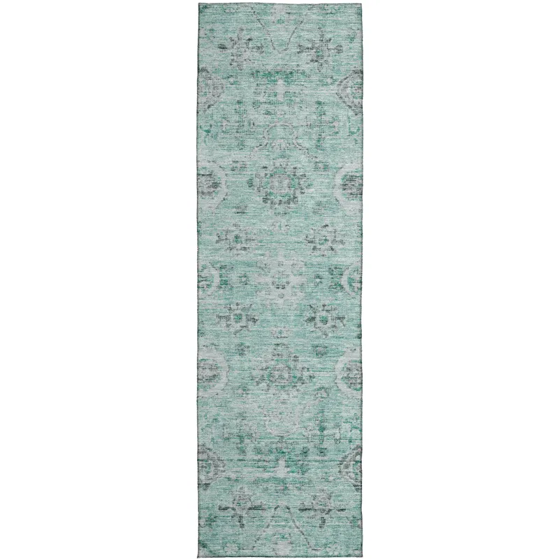 Luxury Washable Indoor/Outdoor Solace Teal 2\'3\" x 7\'6\" Runner Rug