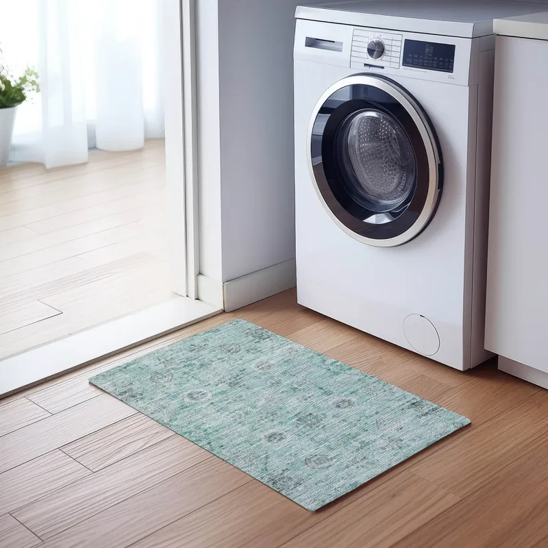 Luxury Washable Indoor/Outdoor Solace Teal 1\'8\" x 2\'6\" Rug