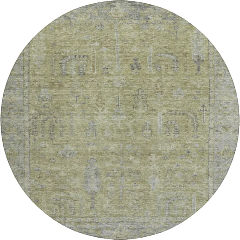 Luxury Washable Indoor/Outdoor Solace Aloe 8\' x 8\' Round Rug
