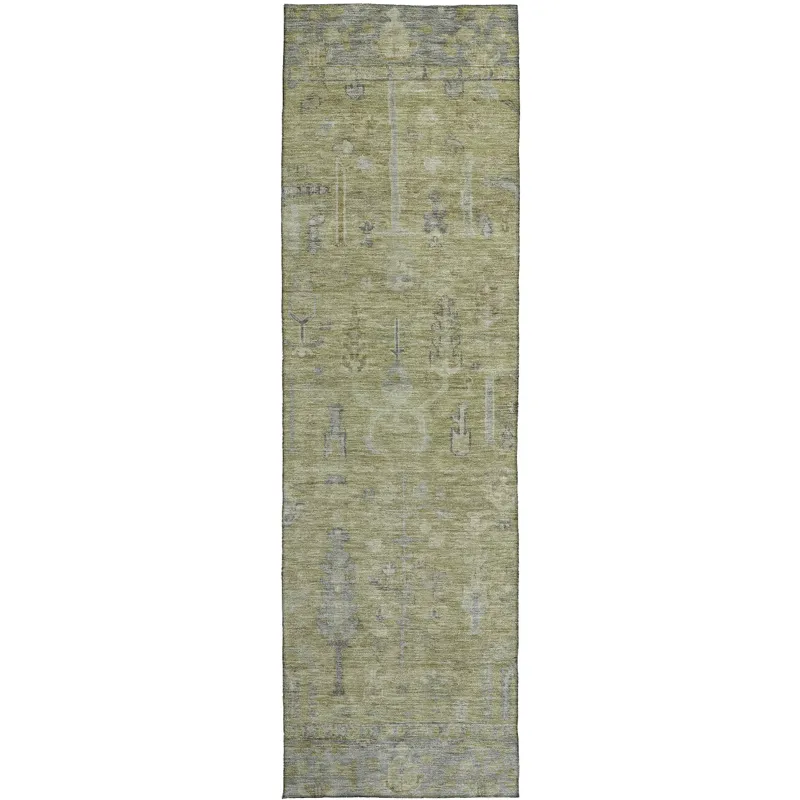 Luxury Washable Indoor/Outdoor Solace Aloe 2\'3\" x 7\'6\" Runner Rug