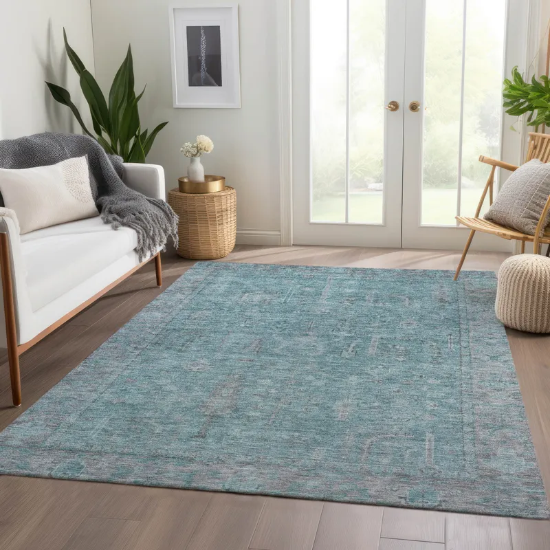 Luxury Washable Indoor/Outdoor Solace Aqua 2\'6\" x 3\'10\" Rug