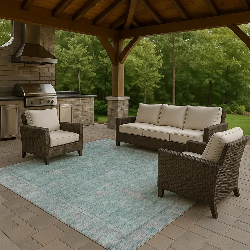 Luxury Washable Indoor/Outdoor Solace Aqua 2\'6\" x 3\'10\" Rug