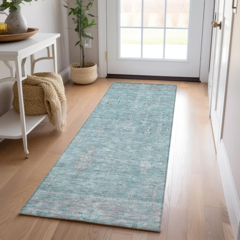 Luxury Washable Indoor/Outdoor Solace Aqua 2\'3\" x 7\'6\" Runner Rug