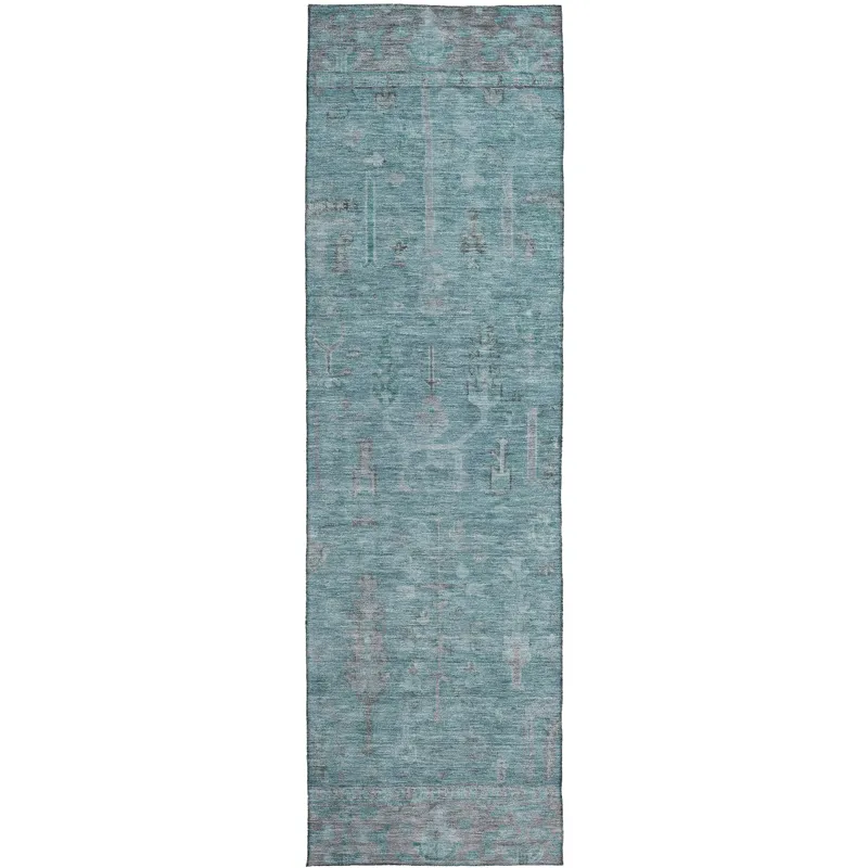 Luxury Washable Indoor/Outdoor Solace Aqua 2\'3\" x 7\'6\" Runner Rug