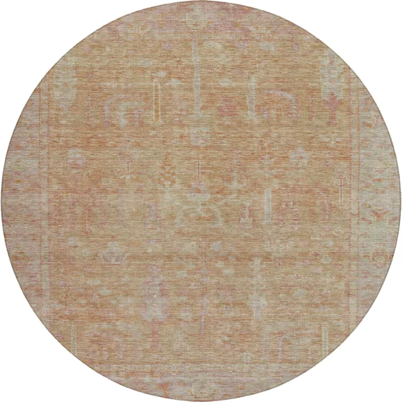 Luxury Washable Indoor/Outdoor Solace Coral 8\' x 8\' Round Rug