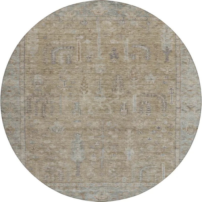 Luxury Washable Indoor/Outdoor Solace Tan 8\' x 8\' Round Rug