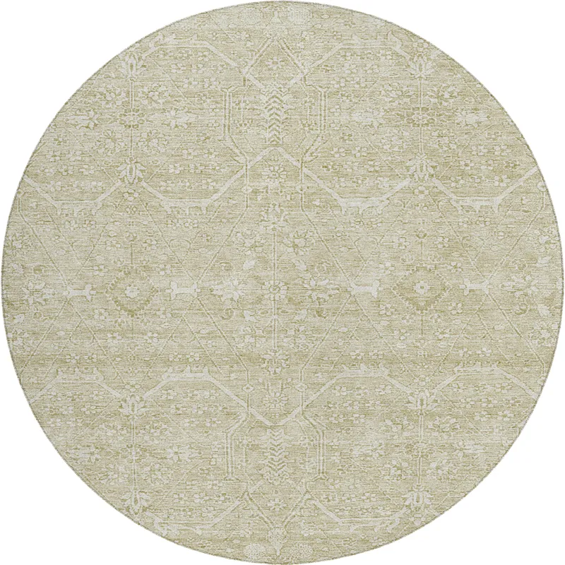 Luxury Washable Indoor/Outdoor Solace Beige 8\' x 8\' Round Rug