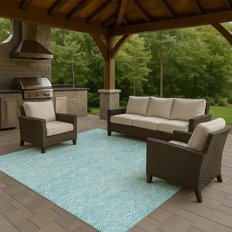 Luxury Washable Indoor/Outdoor Solace Sky 3\' x 5\' Rug