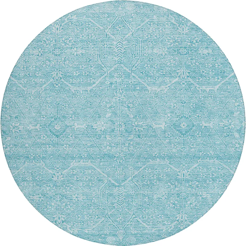 Luxury Washable Indoor/Outdoor Solace Sky 8\' x 8\' Round Rug