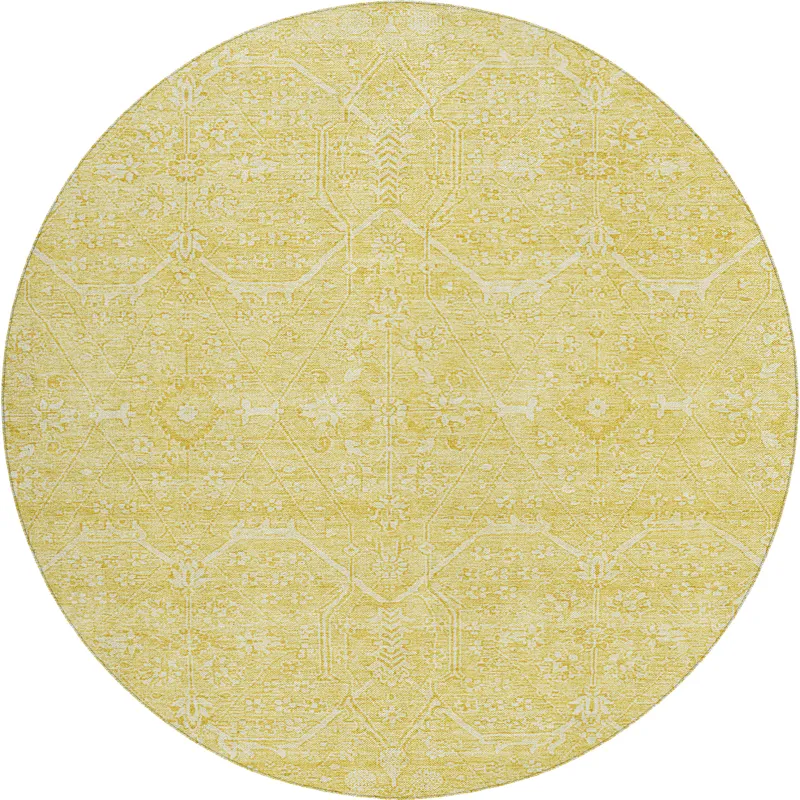Luxury Washable Indoor/Outdoor Solace Yellow 8\' x 8\' Round Rug
