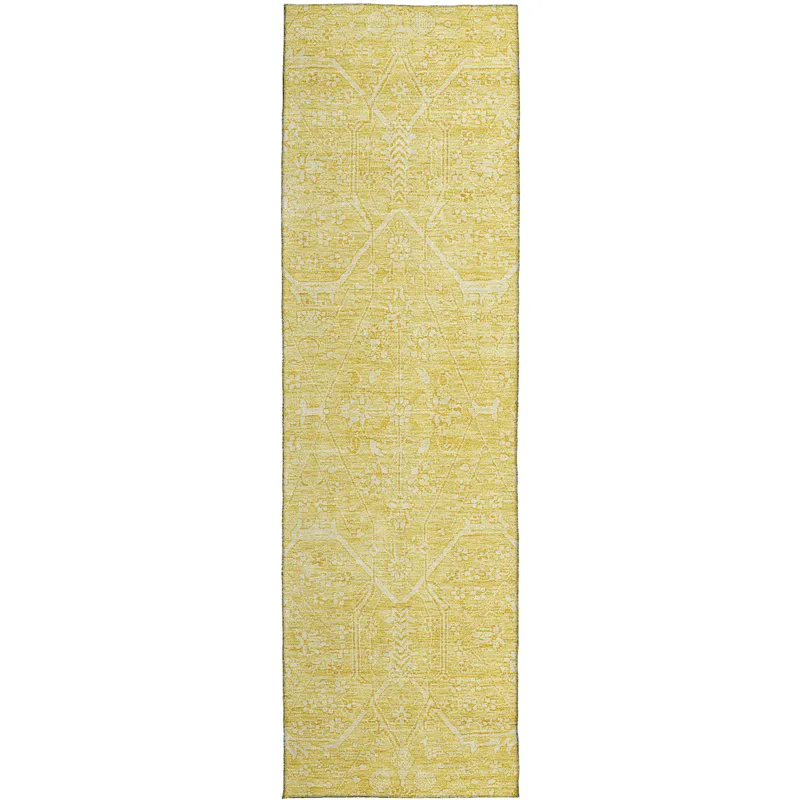 Luxury Washable Indoor/Outdoor Solace Yellow 2\'3\" x 7\'6\" Runner Rug