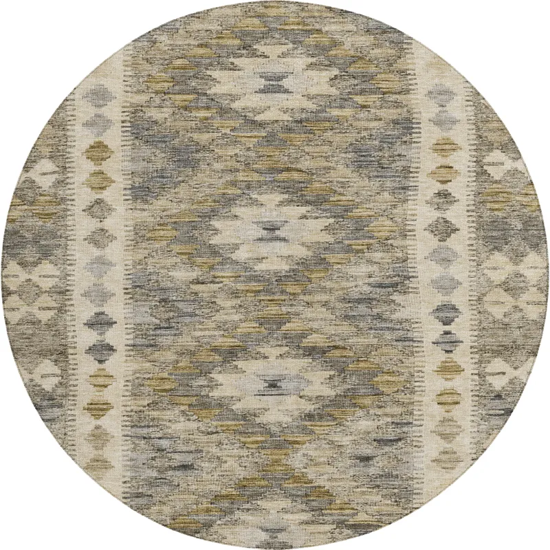 Luxury Washable Indoor/Outdoor Solace Beige 8\' x 8\' Round Rug