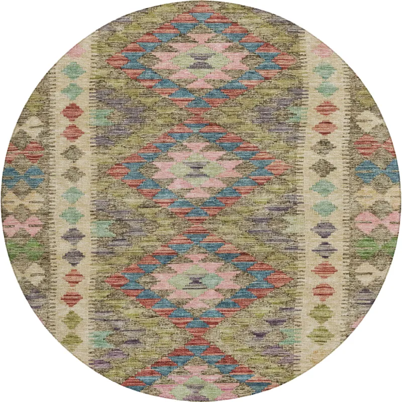 Luxury Washable Indoor/Outdoor Solace Green 8\' x 8\' Round Rug