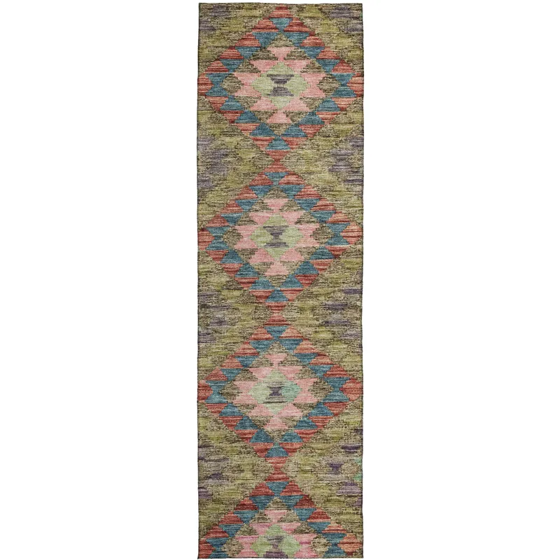 Luxury Washable Indoor/Outdoor Solace Green 2\'3\" x 7\'6\" Runner Rug