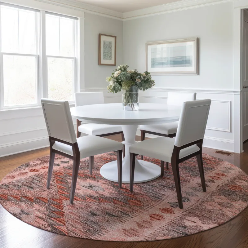 Luxury Washable Indoor/Outdoor Solace Terracotta 8\' x 8\' Round Rug