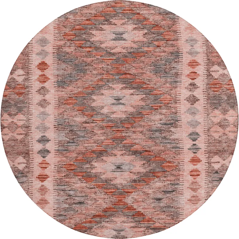 Luxury Washable Indoor/Outdoor Solace Terracotta 8\' x 8\' Round Rug